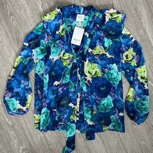 MISA Los Angeles Patia Blue Floral Chiffon Blouse